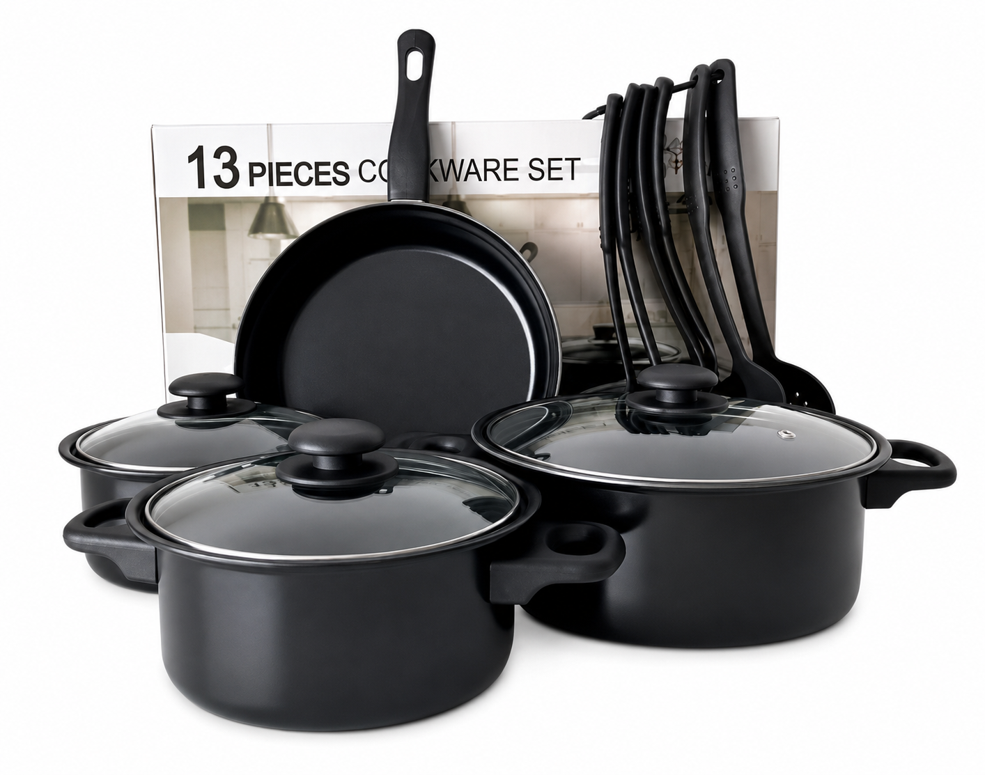 Set de Ollas y Sartenes Antiadherentes de 13 Piezas – Negro