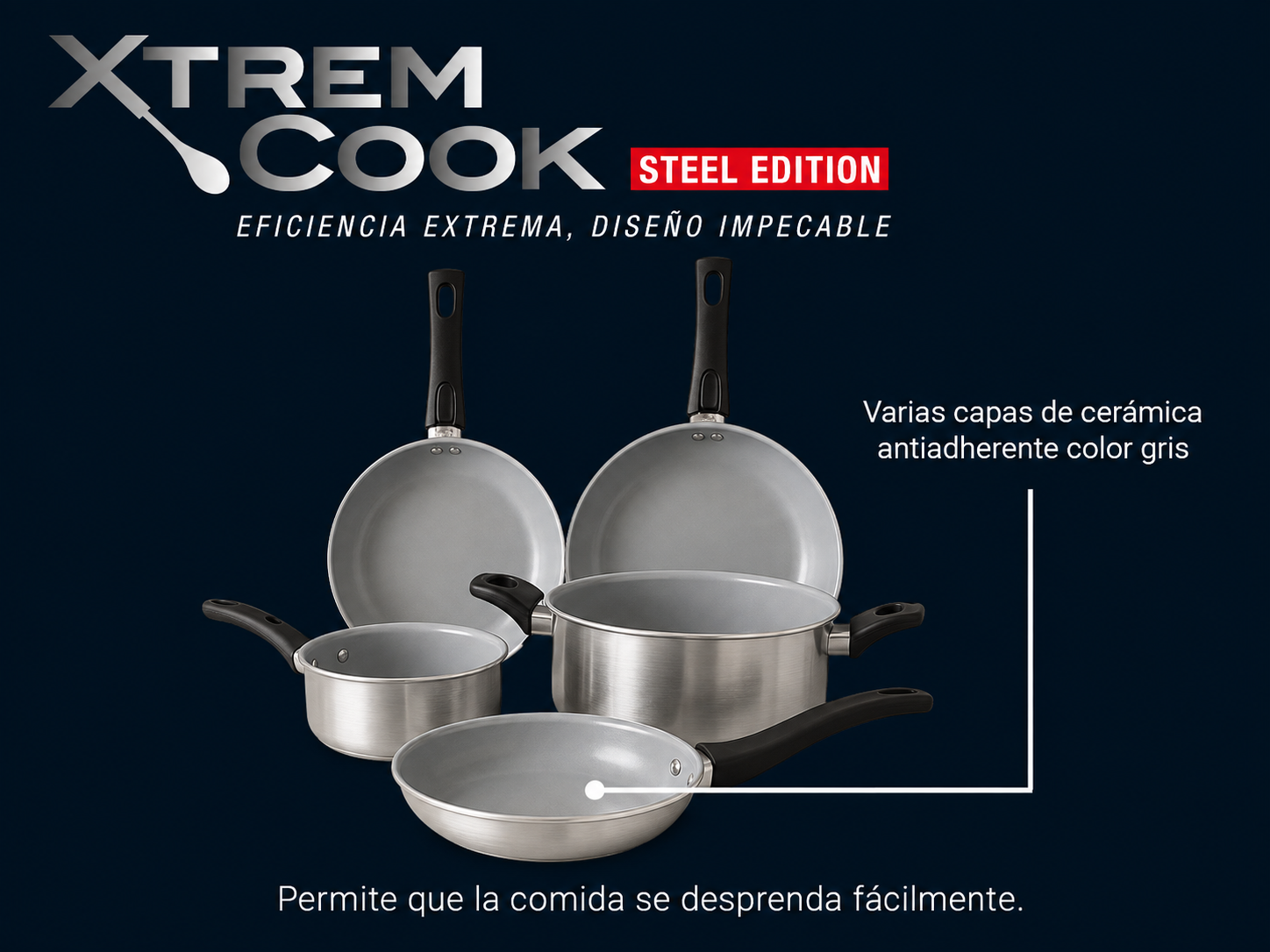 Set de Cocina Xtrem Cook Steel Edition 4 Piezas