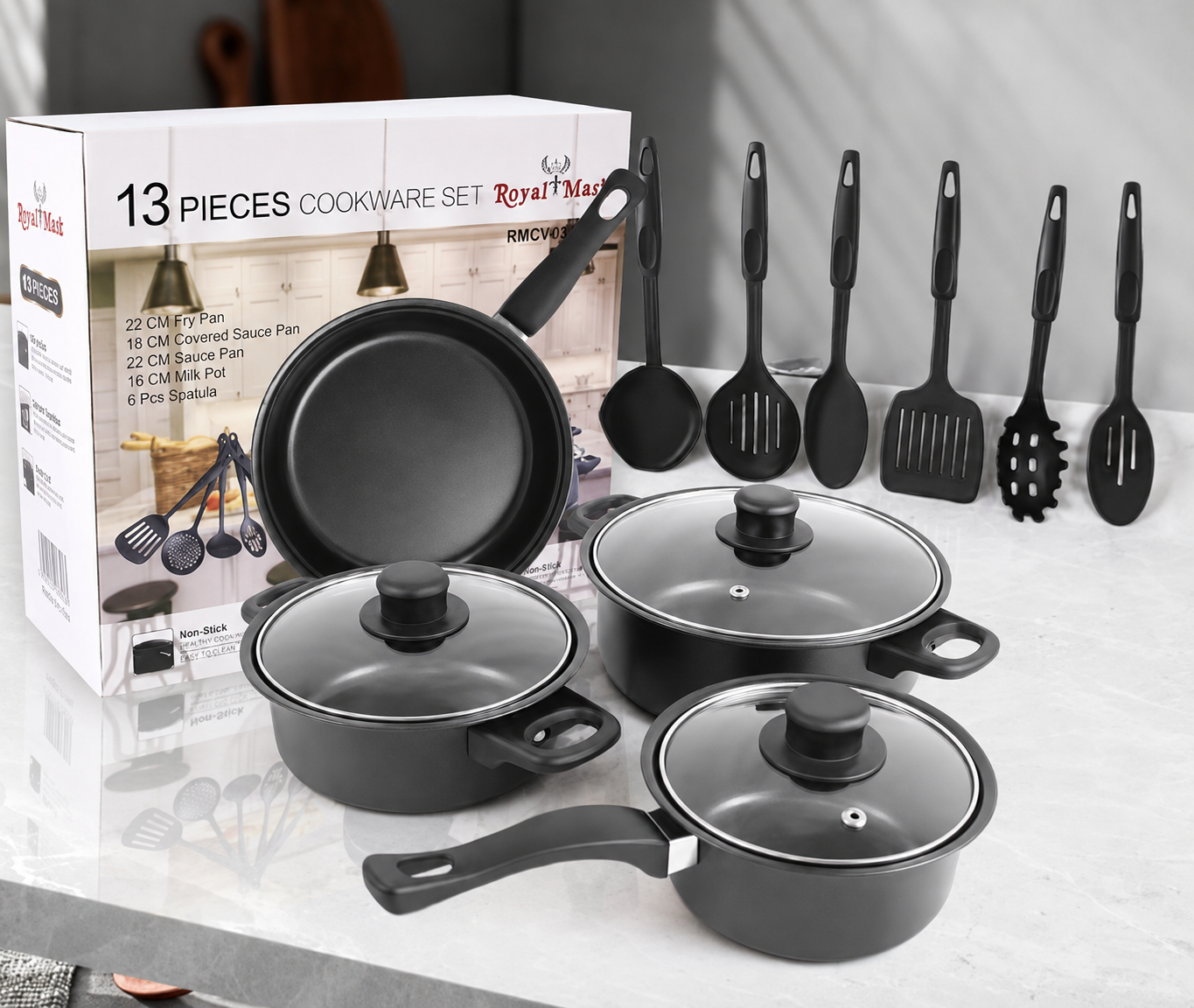 Set de Ollas y Sartenes Antiadherentes de 13 Piezas – Negro