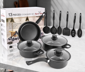Set de Ollas y Sartenes Antiadherentes de 13 Piezas – Negro
