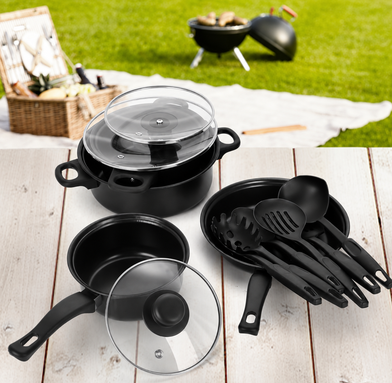 Set de Ollas y Sartenes Antiadherentes de 13 Piezas – Negro