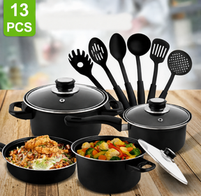 Set de Ollas y Sartenes Antiadherentes de 13 Piezas – Negro