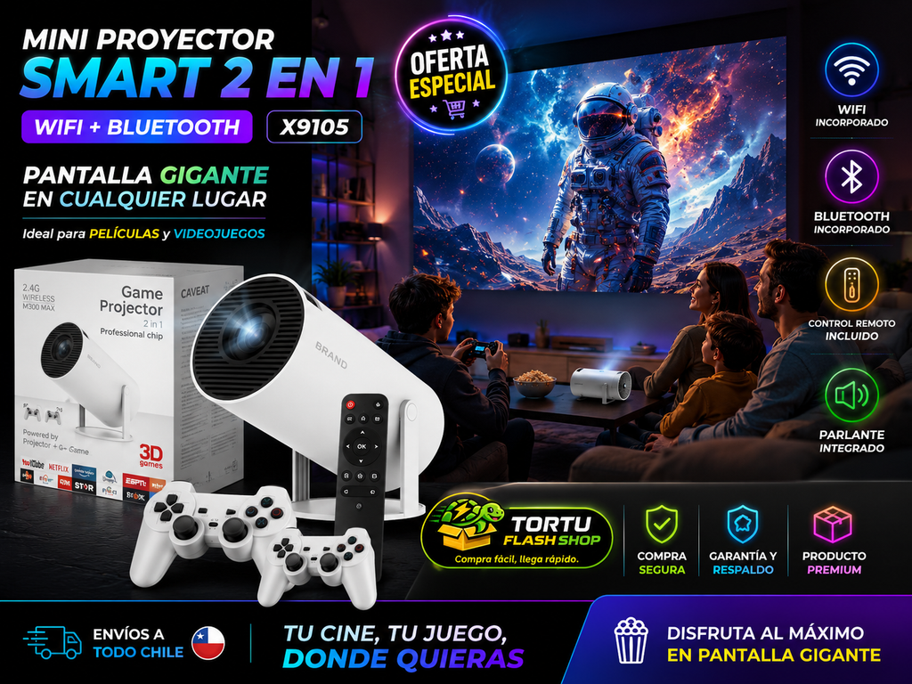 🎮📽️ Mini Proyector Smart 2 en 1 WiFi + Bluetooth