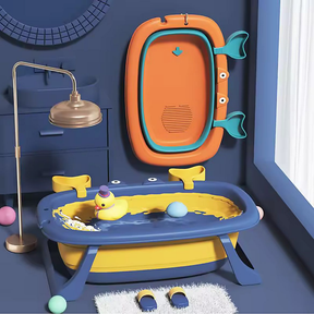 🦀 Tina Bañera Plegable Premium para Bebés | Diseño Cangrejo con Malla de Seguridad y Cojín Ergonómico